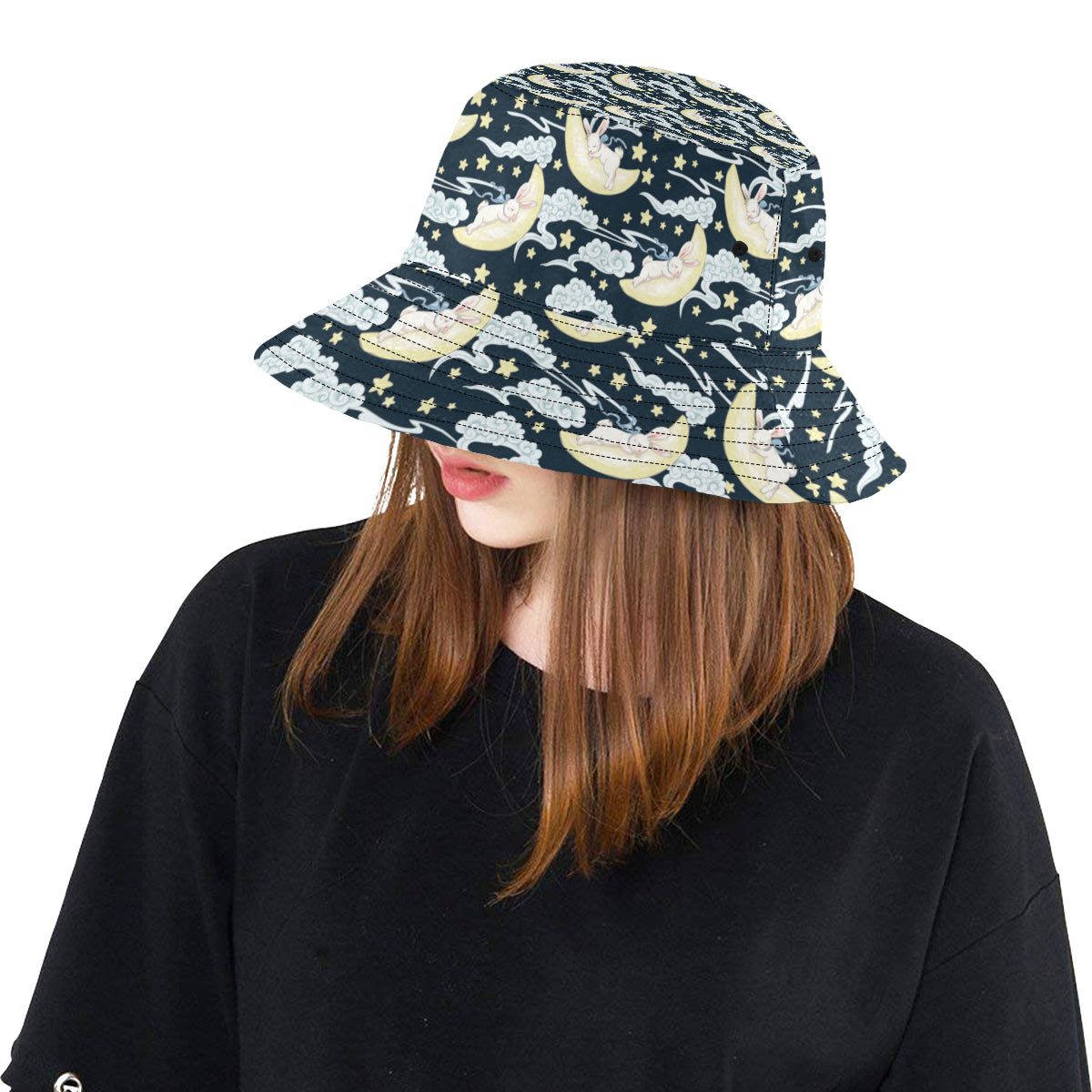 Rabbit Sleeping Pattern Print Design RB08 Unisex Bucket Hat