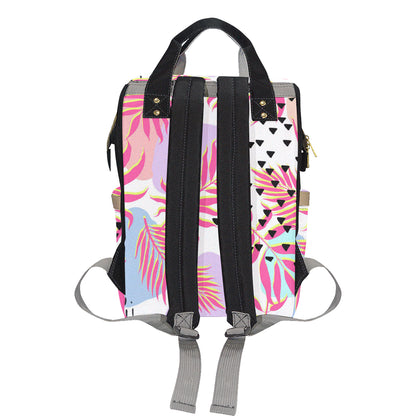 Pink Tropical Palm Leaves Diaper Bag Backpack