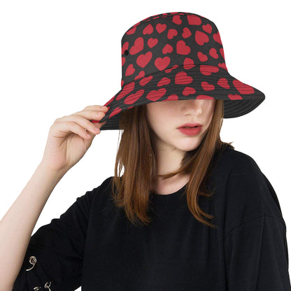 Heart Red Pattern Print Design HE01 Unisex Bucket Hat