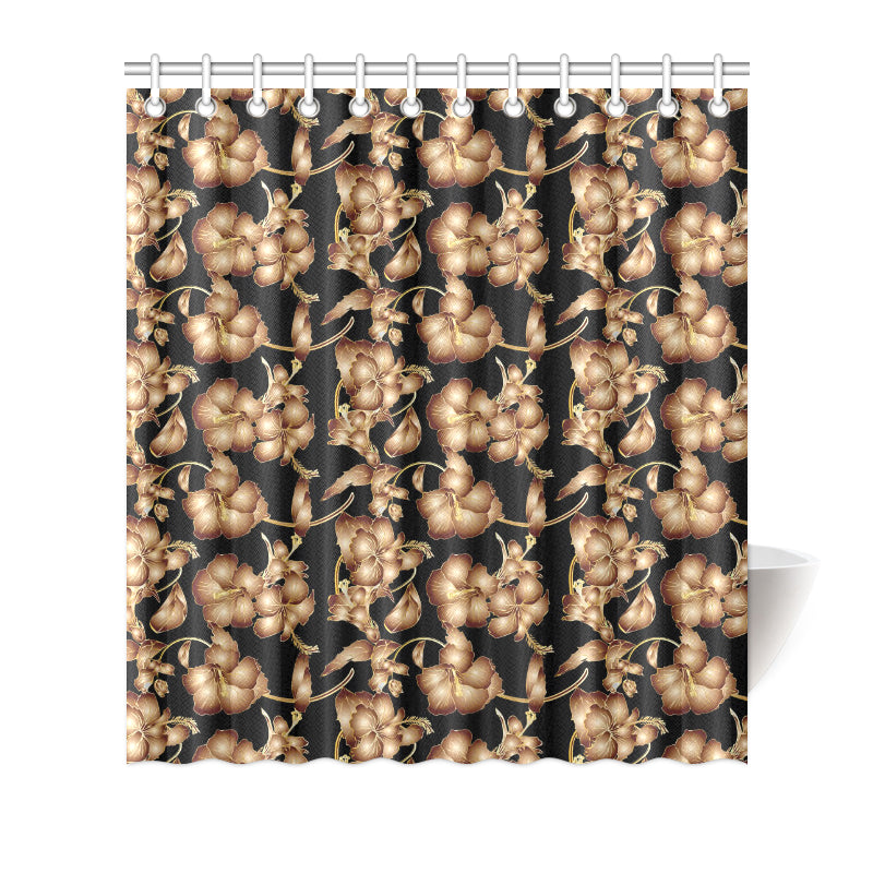 Brown Hibiscus Pattern Print Design HB06 Shower Curtain