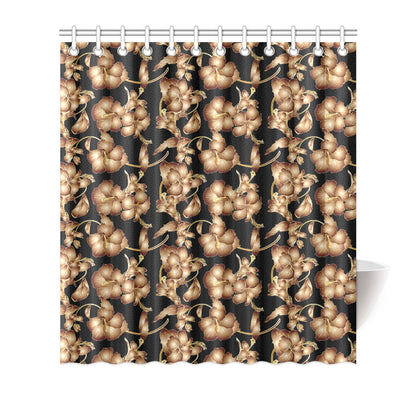 Brown Hibiscus Pattern Print Design HB06 Shower Curtain