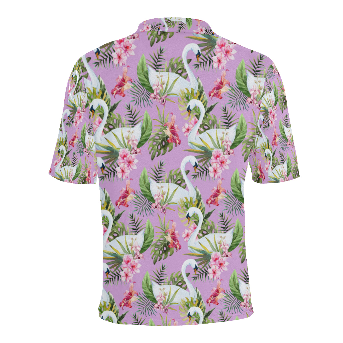 Swan with Flower Pattern Print Design 01 Men Polo Shirt