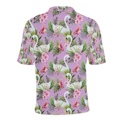 Swan with Flower Pattern Print Design 01 Men Polo Shirt