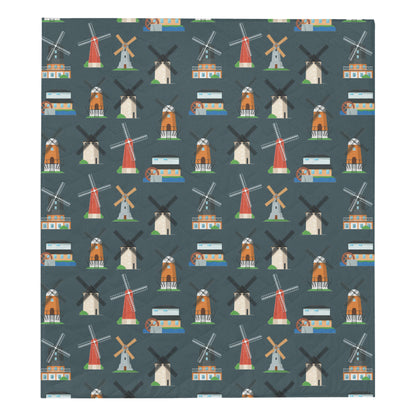 Windmill Pattern Print Design 04 Premium Quilt