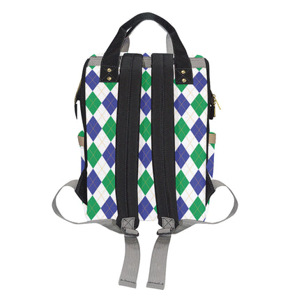 Argyle Green Blue Pattern Print Design 03 Diaper Bag Backpack