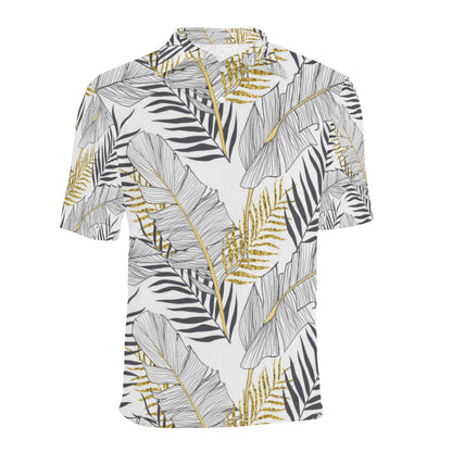 Gold Glitter Tropical Palm Leaves Men Polo Shirt