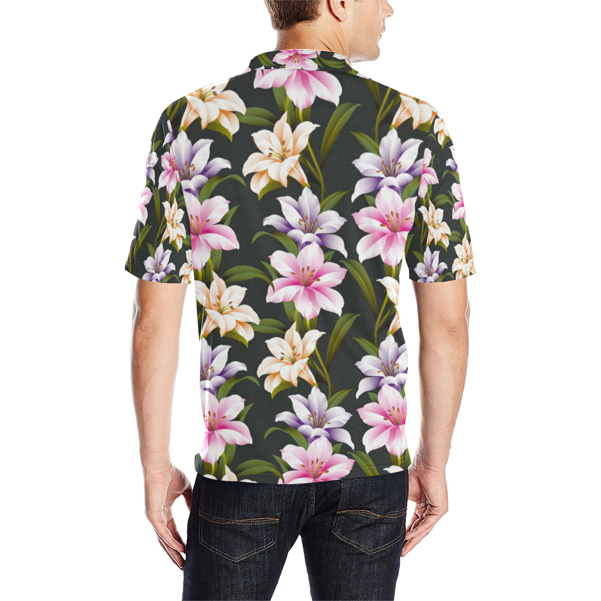 Lily Pattern Print Design LY01 Men Polo Shirt