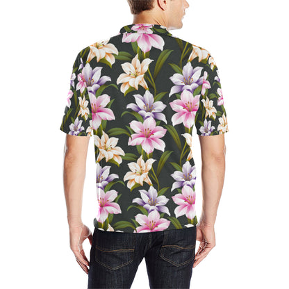 Lily Pattern Print Design LY01 Men Polo Shirt