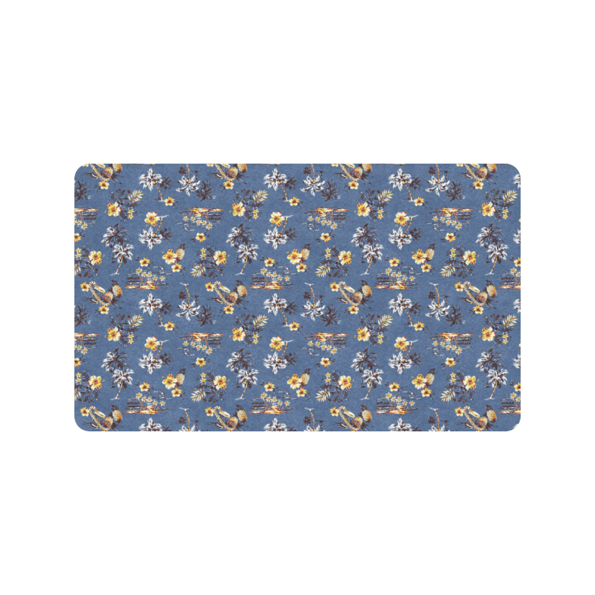 Hawaiian Flower Blue Print Rubber Doormat