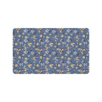 Hawaiian Flower Blue Print Rubber Doormat
