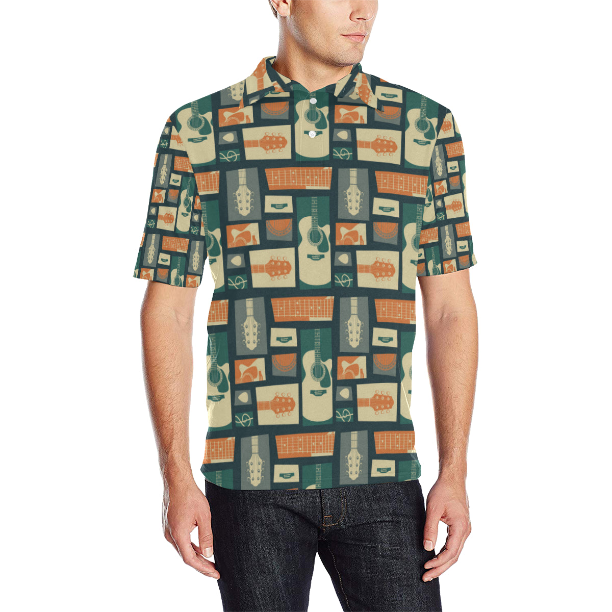 Acoustic Guitar Pattern Print Design 02 Men Polo Shirt
