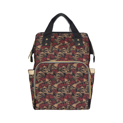 Microphone Skull Rose Pattern Print Design 02 Diaper Bag Backpack