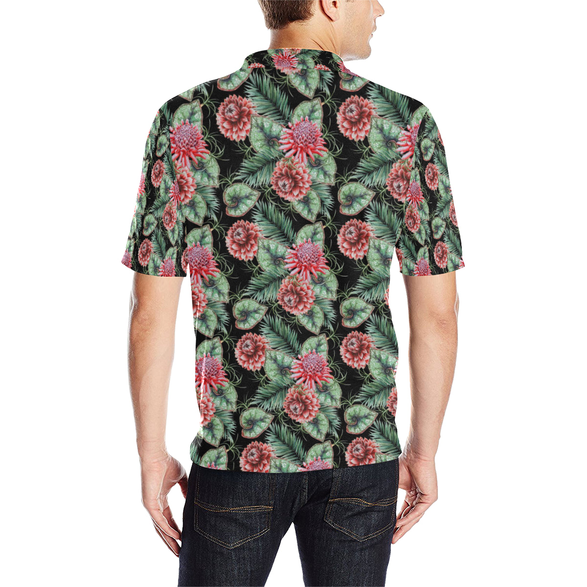 Dahlia Pattern Print Design DH06 Men Polo Shirt