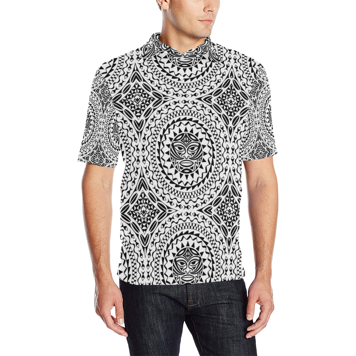 Polynesian Tribal Mask Men Polo Shirt