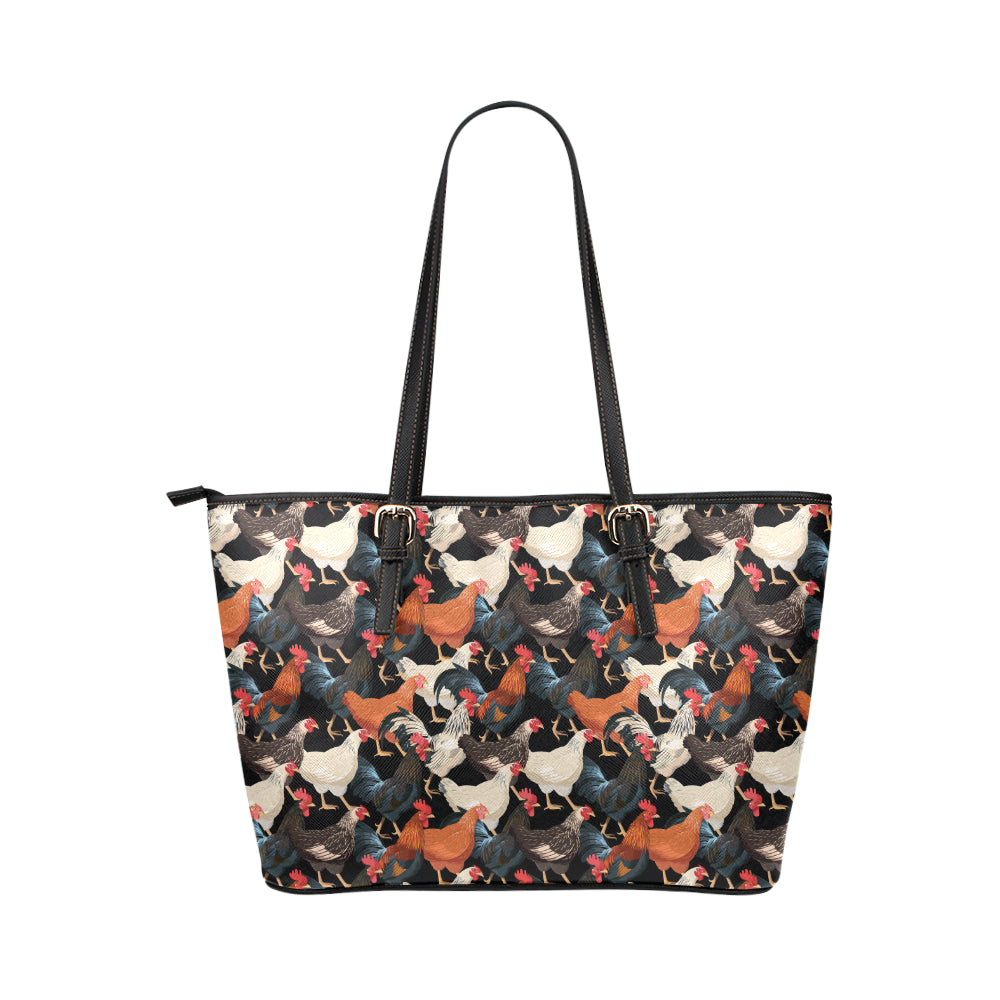 Chicken Print Pattern Leather Tote Bag