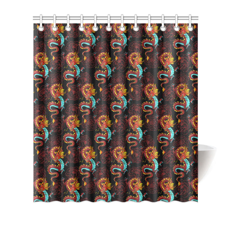 Chinese Dragons and Peonies Design Shower Curtain