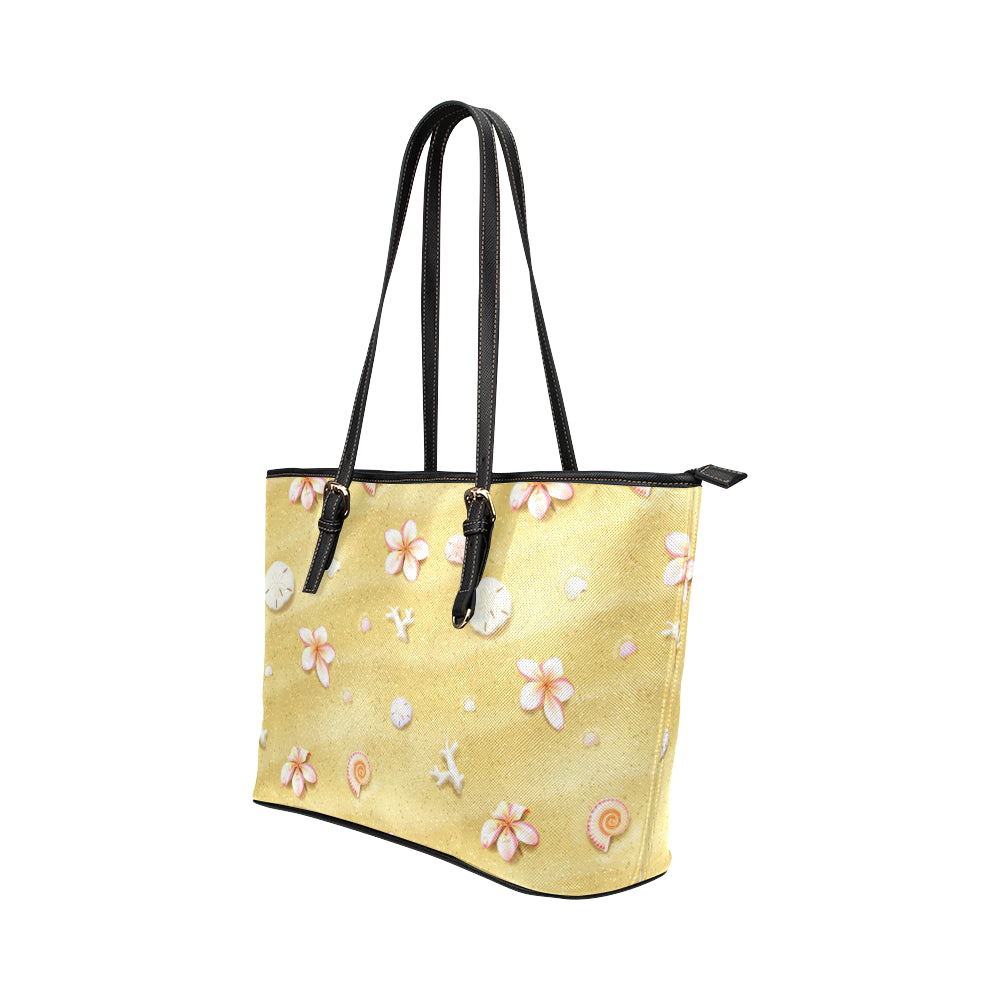 Beach Theme Print Leather Tote Bag