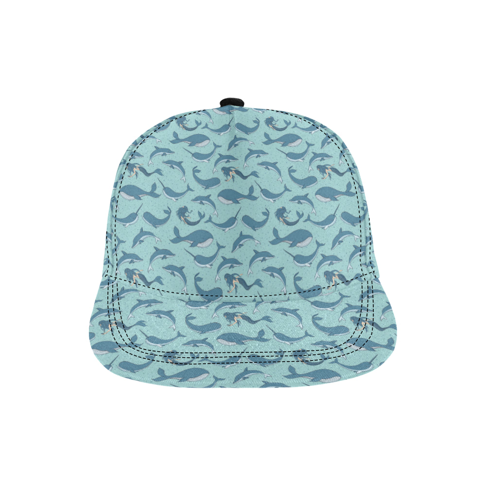 Narwhal Themed Print Snapback Cap