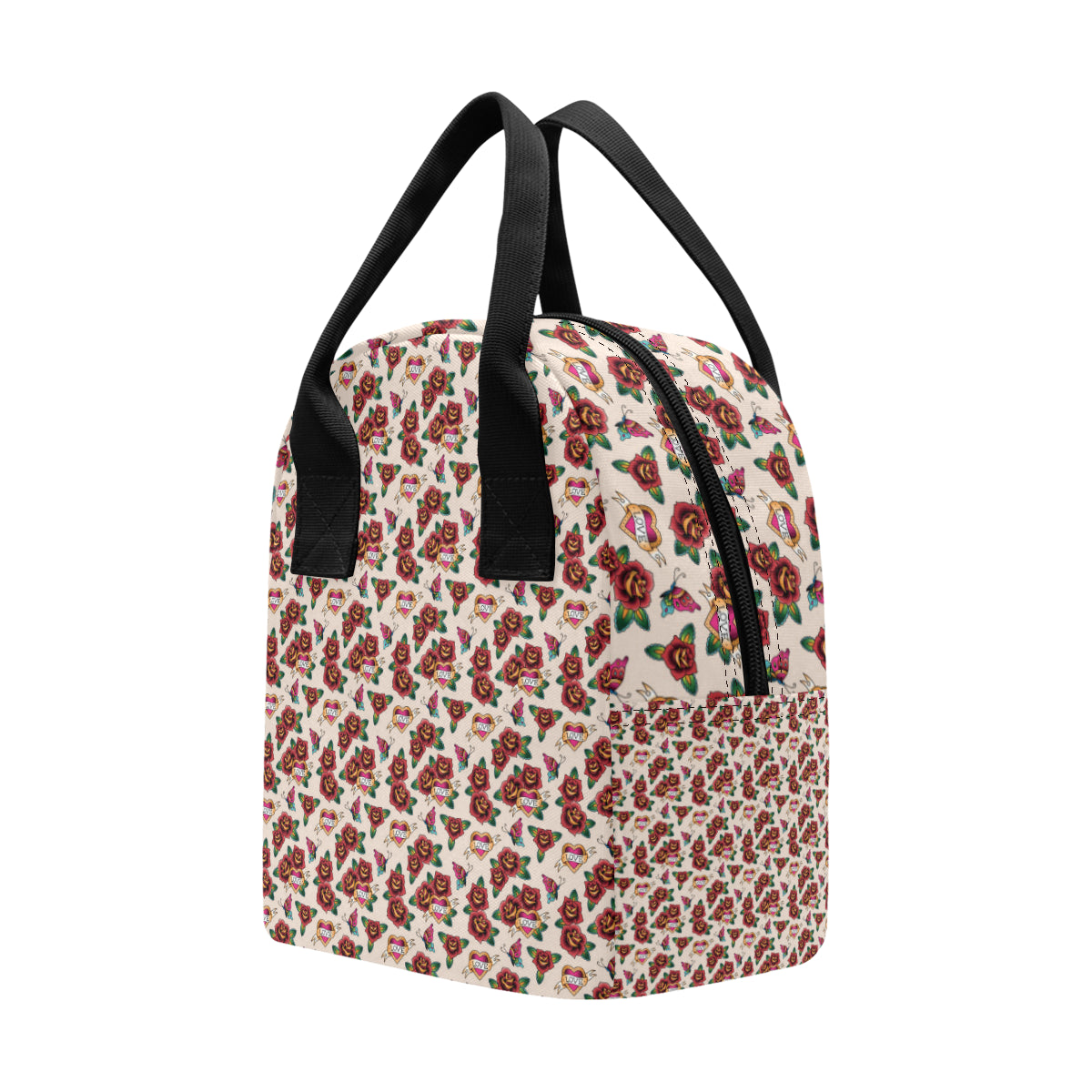 Old School Tattoo Rose Pattern Insulated Lunch Bag