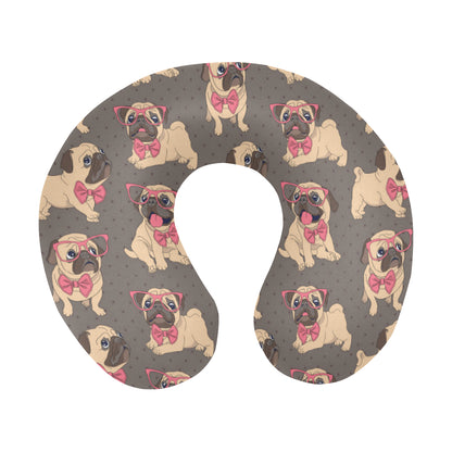 Pug Pattern Print Design A05 U-Shaped Travel Neck Pillow