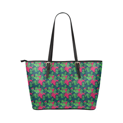 Zombie Themed Design Pattern Print Leather Tote Bag