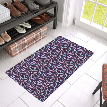 Peace Sign Feather Design Print Rubber Doormat