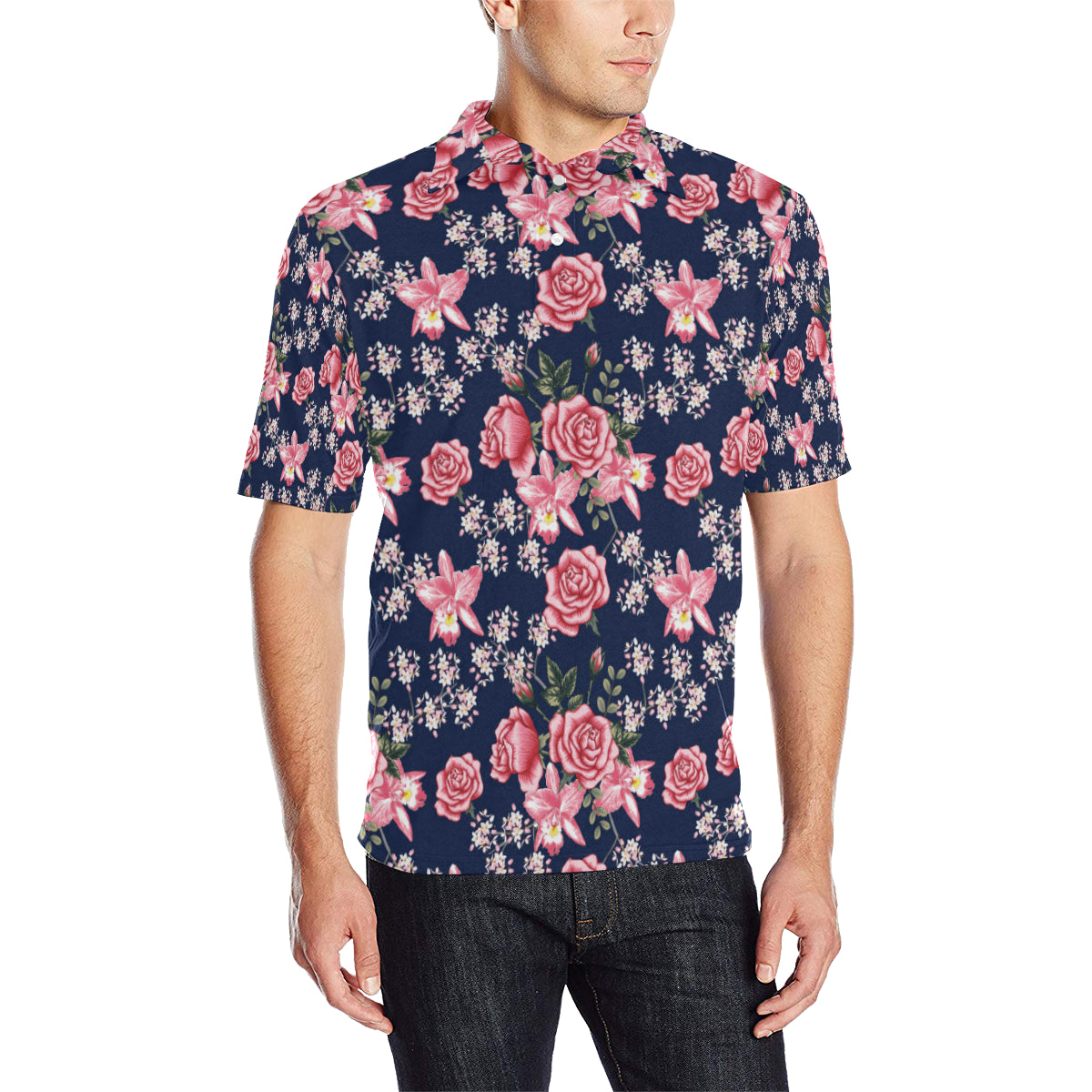 Rose Pattern Print Design A05 Men Polo Shirt