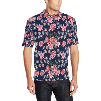 Rose Pattern Print Design A05 Men Polo Shirt