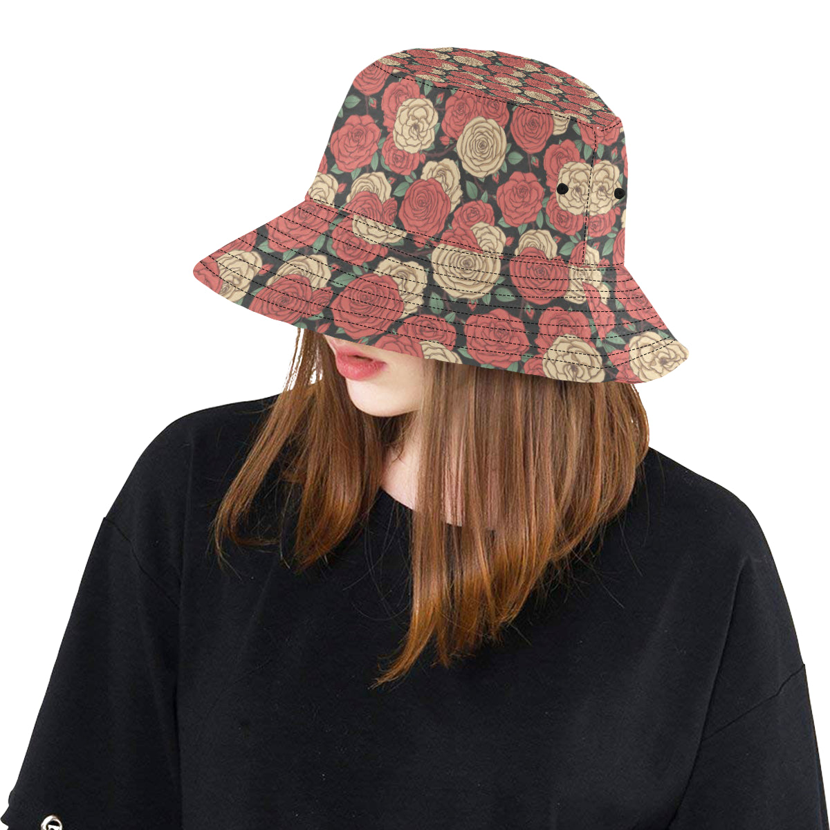 Camellia Pattern Print Design CM01 Unisex Bucket Hat