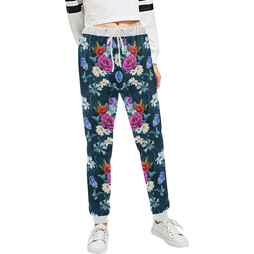 Floral Blue Themed Print Unisex Sweatpants