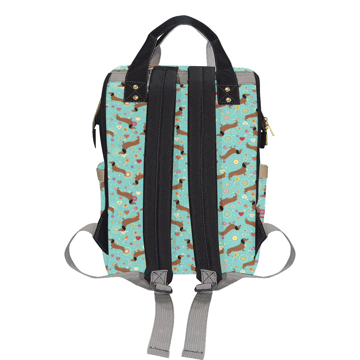 Dachshund with Floral Print Pattern Diaper Bag Backpack