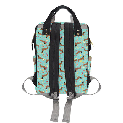 Dachshund with Floral Print Pattern Diaper Bag Backpack