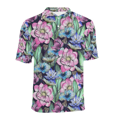 Water Lily Pattern Print Design WL07 Men Polo Shirt
