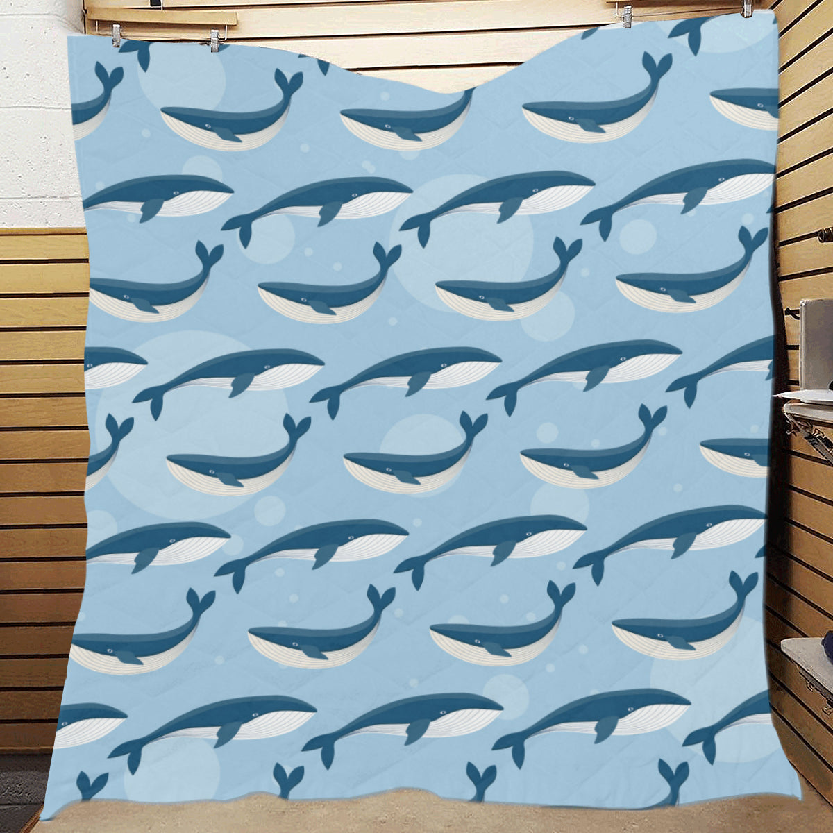 Blue Whale Pattern Print Design 02 Premium Quilt