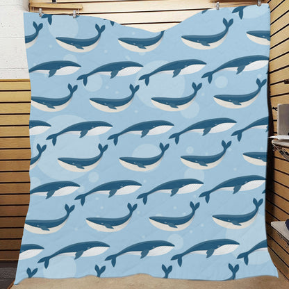 Blue Whale Pattern Print Design 02 Premium Quilt
