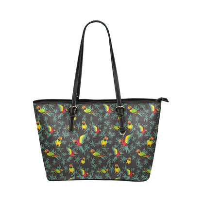 Parrot Themed Print Leather Tote Bag