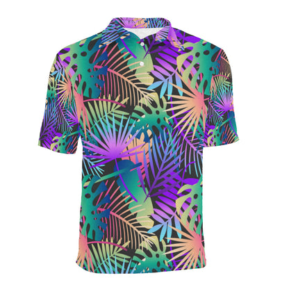 Neon Flower Tropical Palm Leaves Men Polo Shirt