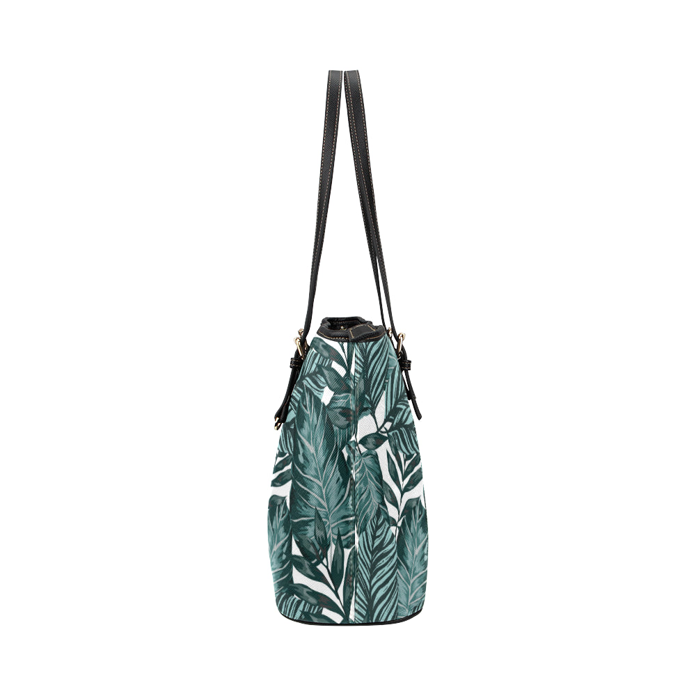 Tropical Palm Leaves Pattern Leather Tote Bag