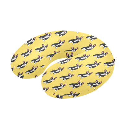 Boston Terrier Pattern Print Design 06 U-Shaped Travel Neck Pillow