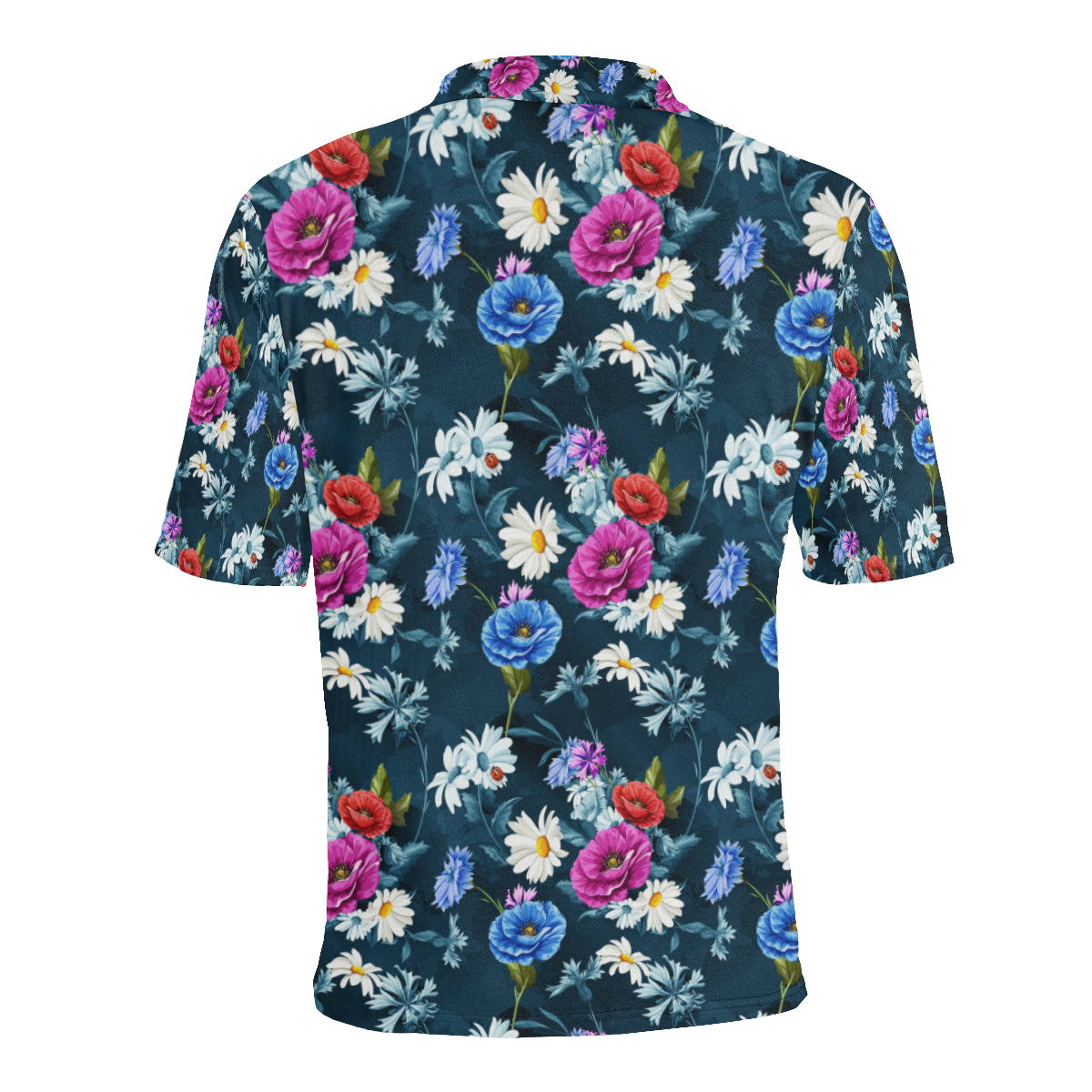 Floral Blue Themed Print Men Polo Shirt