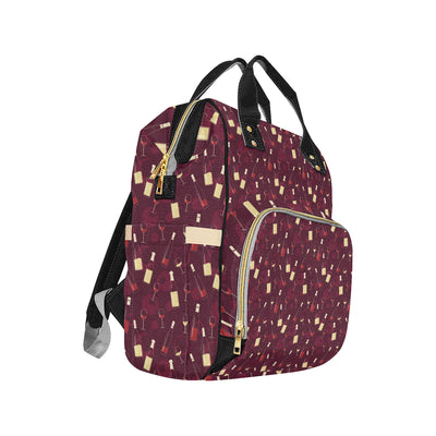 Wine Themed Pattern Print Diaper Bag Backpack