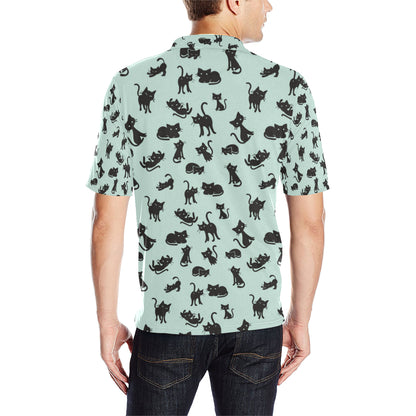 Black Cat Pattern Print Design 04 Men Polo Shirt
