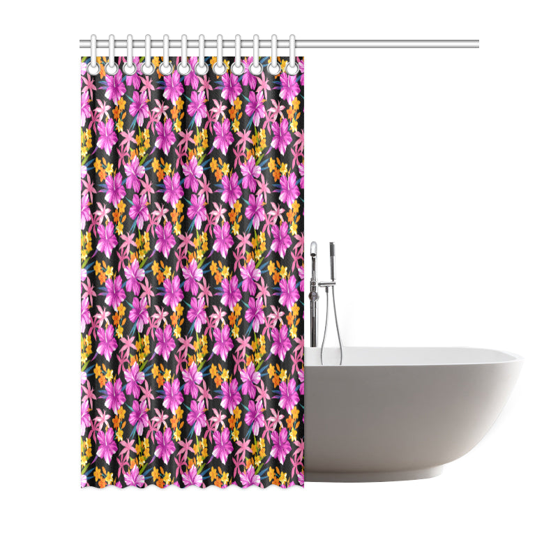 Tropical Folower Pink Hibiscus Print Shower Curtain