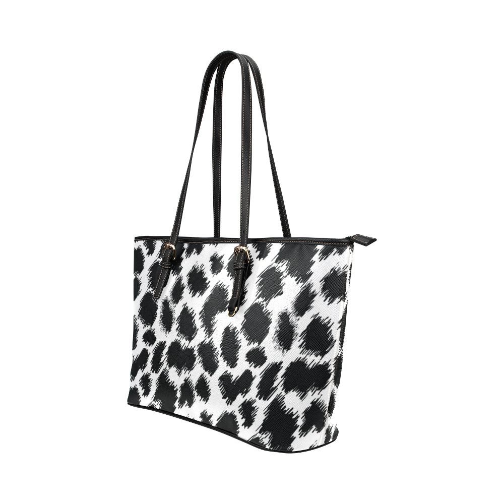 Cheetah Black Print Pattern Leather Tote Bag