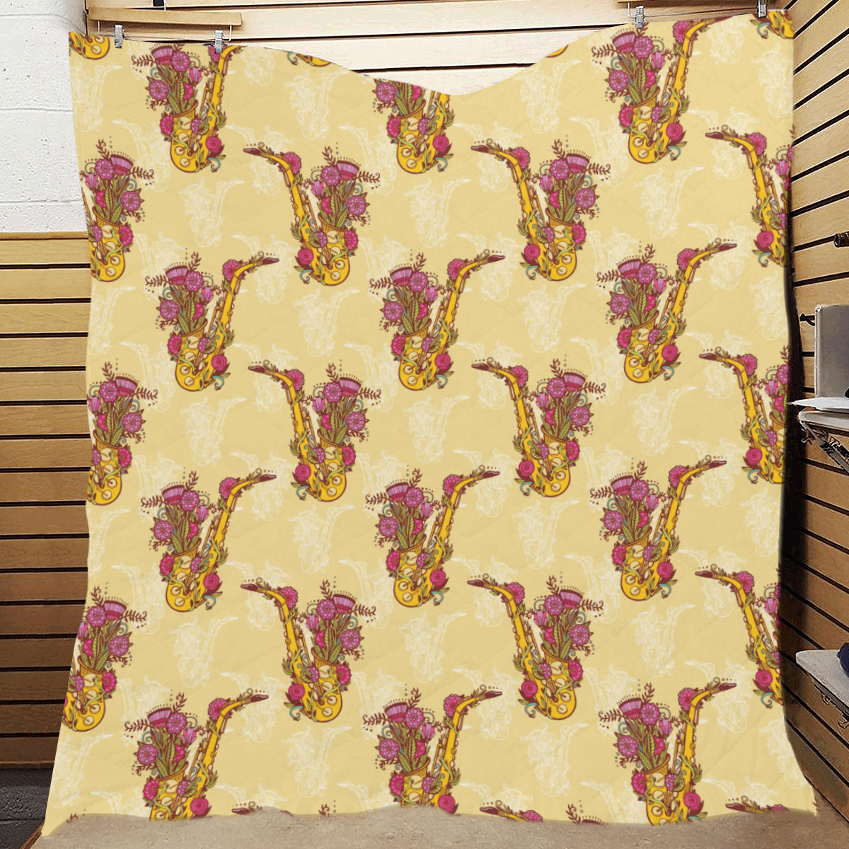 Saxophone Pattern Print Design 04 Premium Quilt