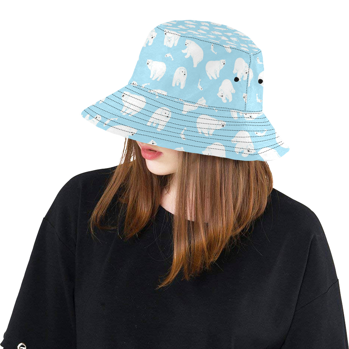 Polar Bear Pattern Print Design PB01 Unisex Bucket Hat