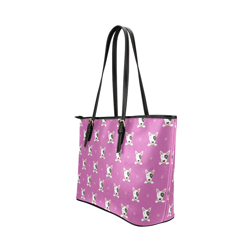 Bull Terrier Happy Print Pattern Leather Tote Bag