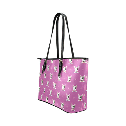 Bull Terrier Happy Print Pattern Leather Tote Bag