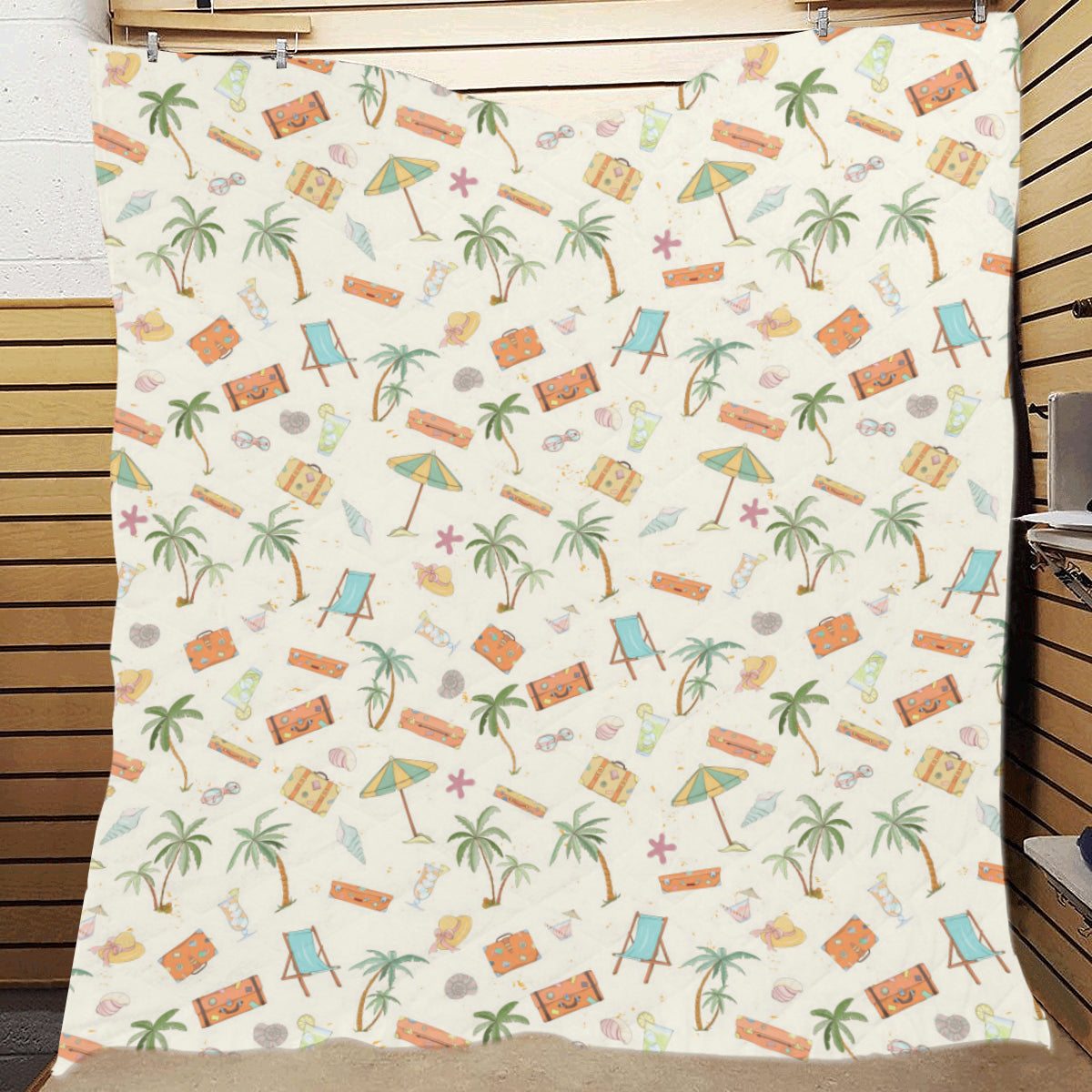Beach Themed Pattern Print Design 05 Premium Quilt
