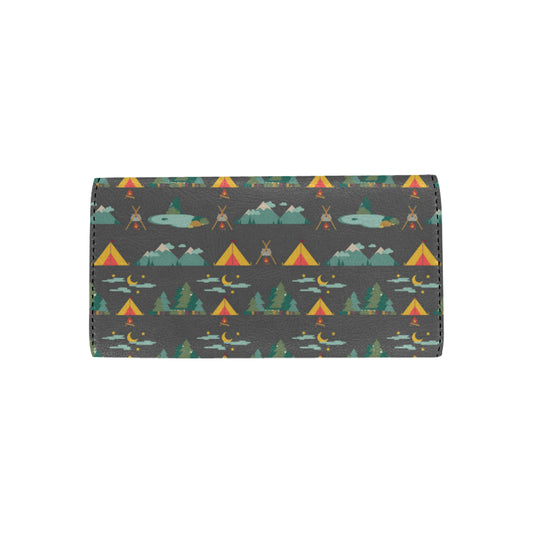 Camping Tent Pattern Print Design 03 Women's Trifold Wallet